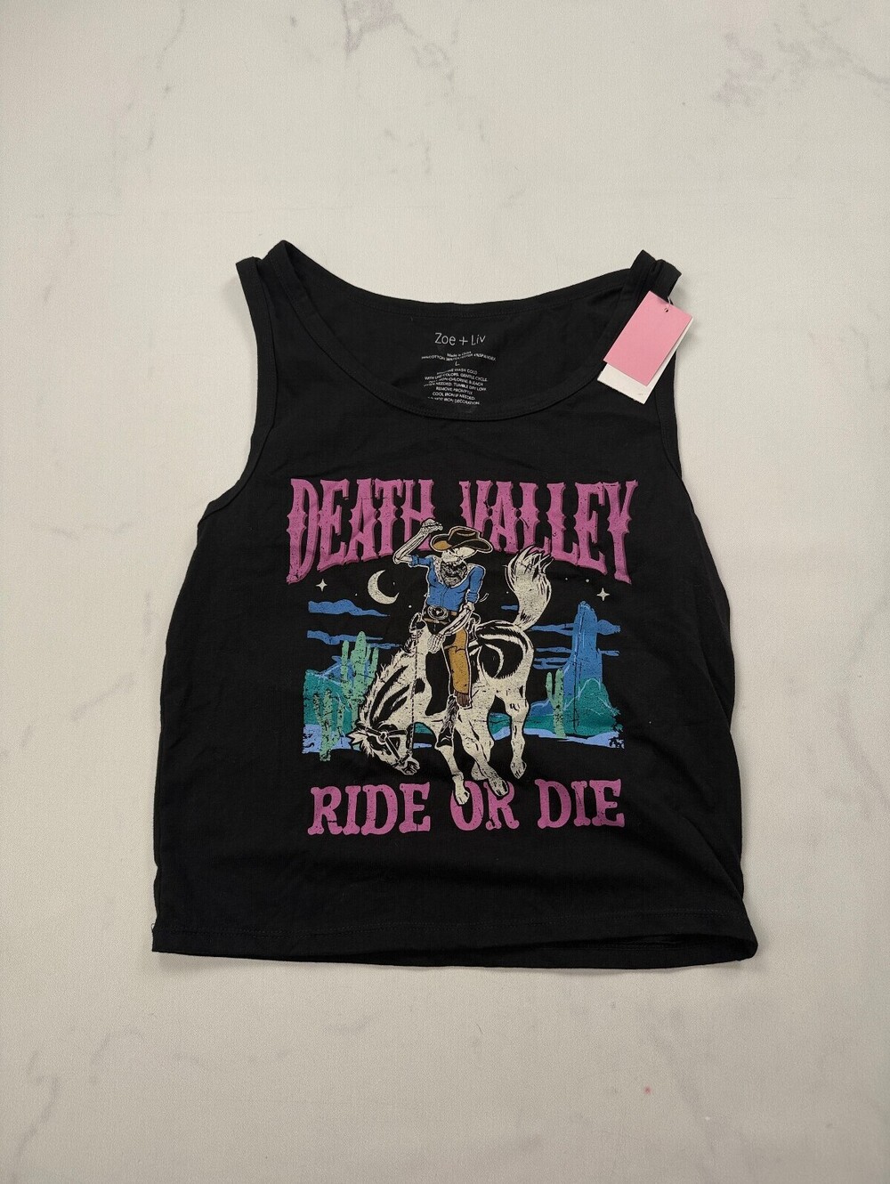 Zoe + Liv Death Valley Graphic Tee Tank Top Black 90s VTG - Womens L